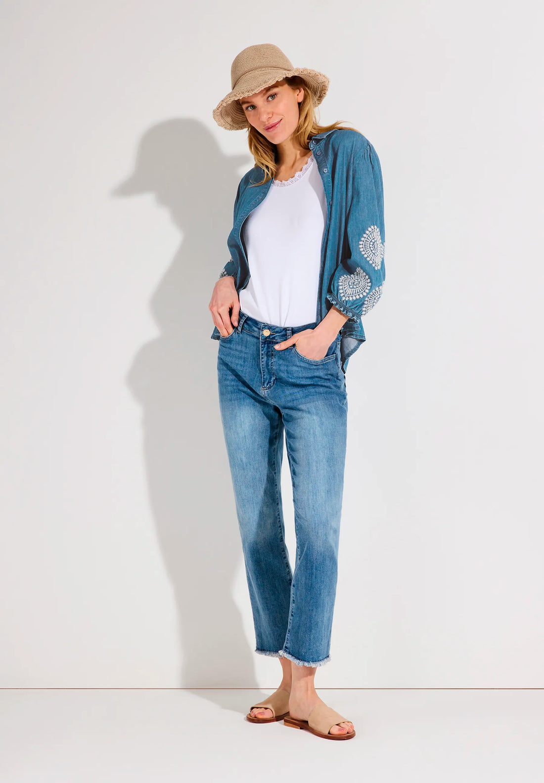 More &amp; More Middle Blue Denim Women Denim Blouse with Embroidery SKU: 61032200_0962 Image 02