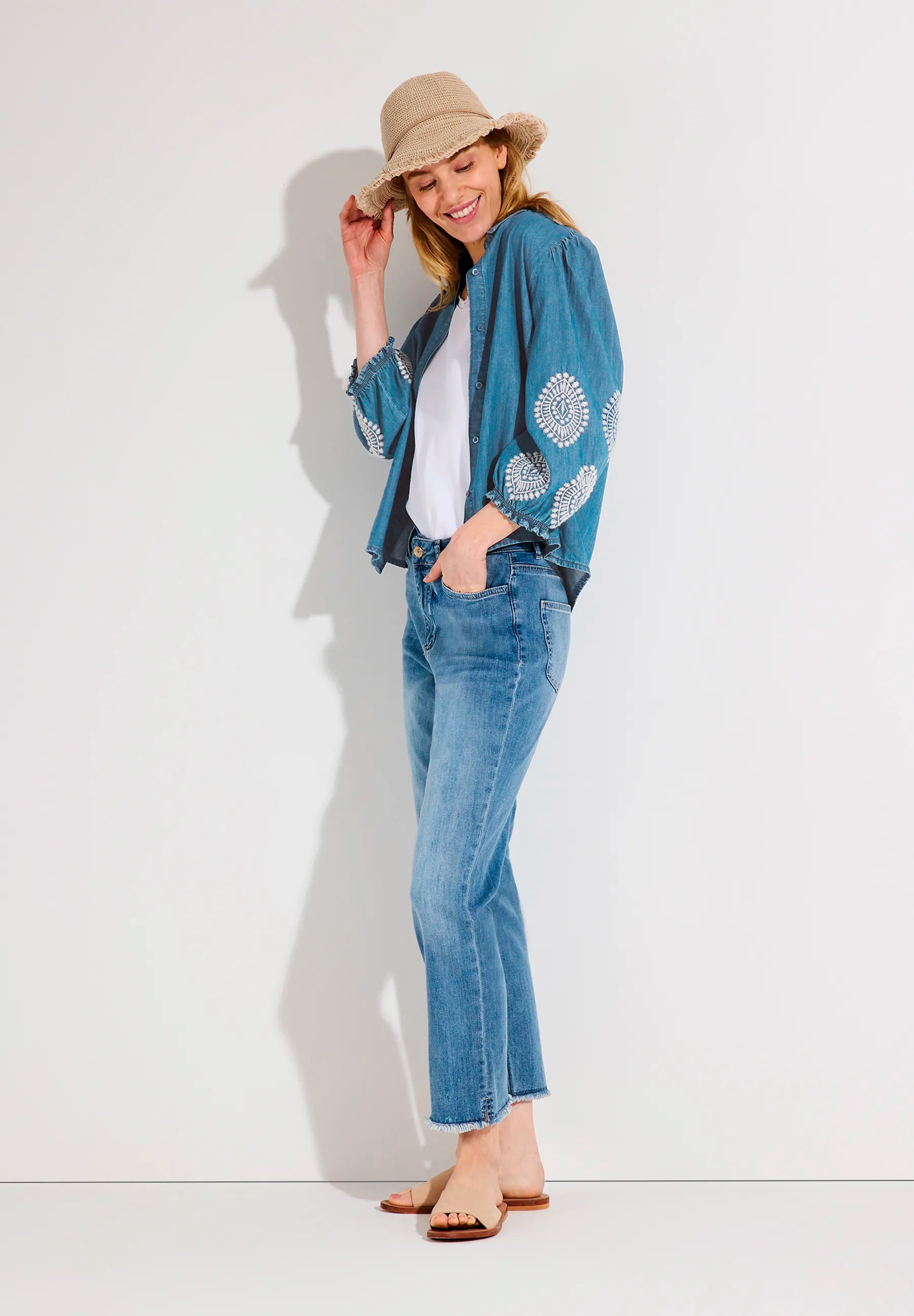 More &amp; More Middle Blue Denim Women Denim Blouse with Embroidery SKU: 61032200_0962 Image 03