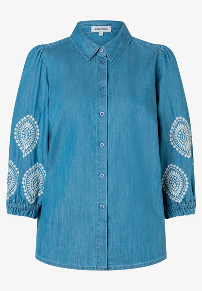 More &amp; More Middle Blue Denim Women Denim Blouse with Embroidery SKU: 61032200_0962 Image 05