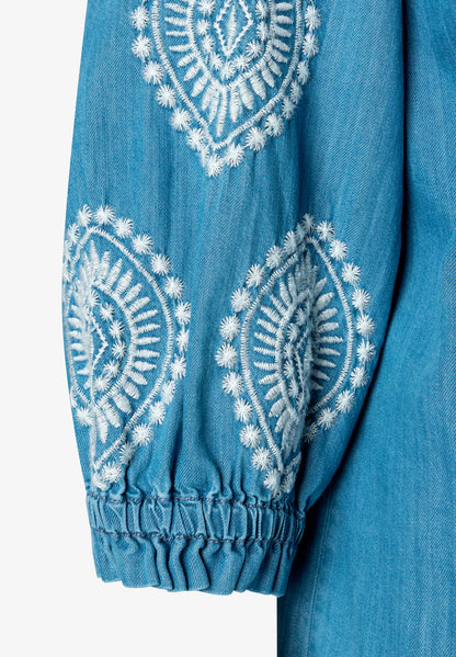 More &amp; More Middle Blue Denim Women Denim Blouse with Embroidery SKU: 61032200_0962 Image 08