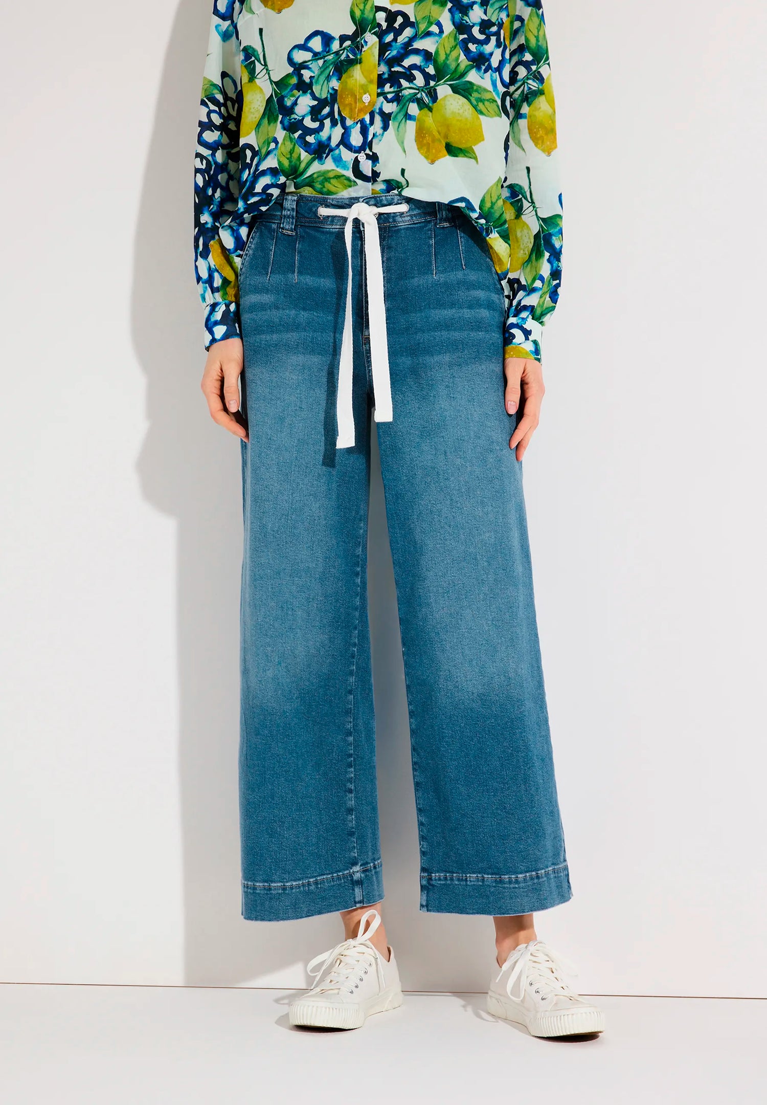 More &amp; More Middle Blue Denim Women Jeans Culottes with Drawstring SKU: 61034209_0962 Image 01