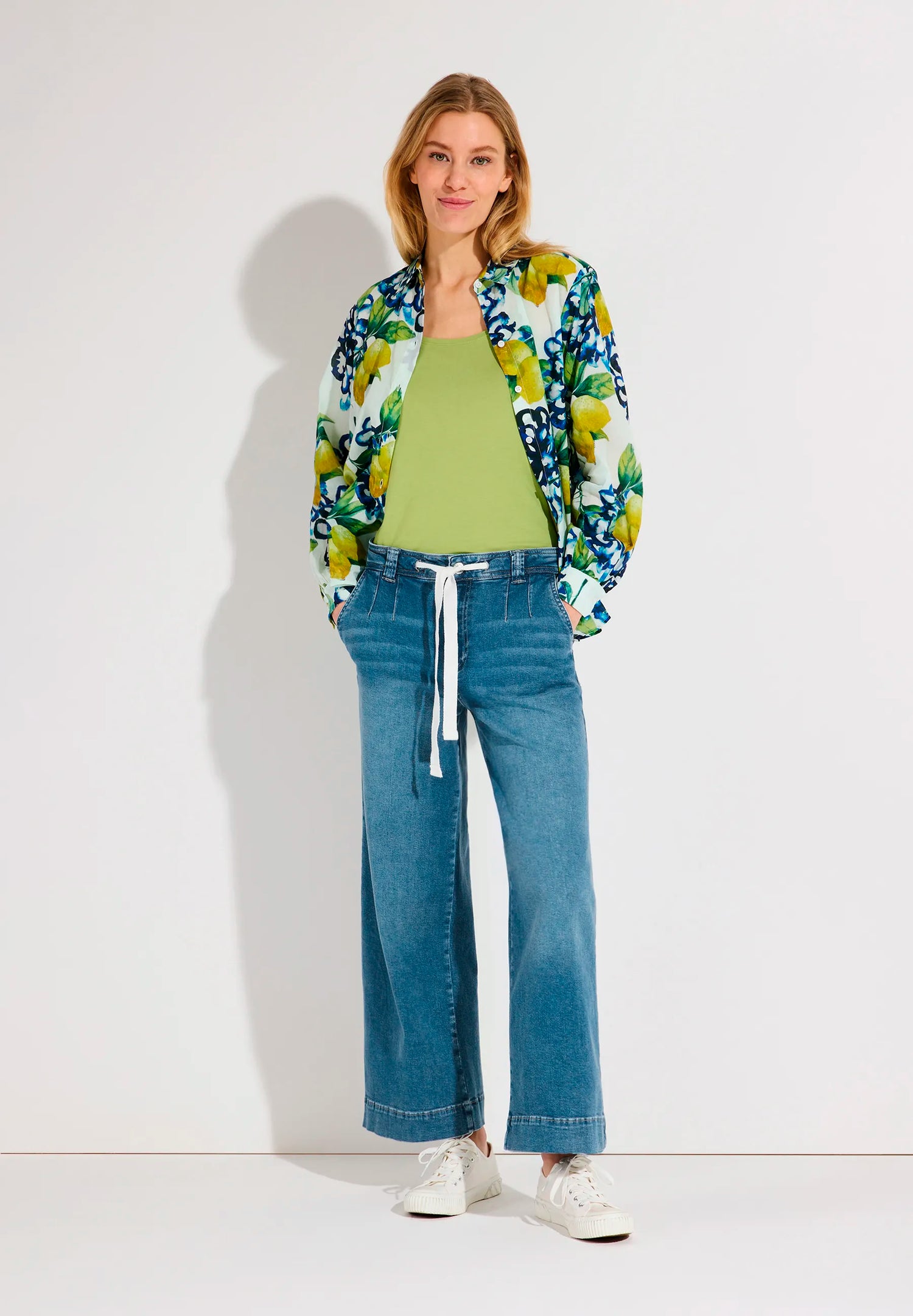 More &amp; More Middle Blue Denim Women Jeans Culottes with Drawstring SKU: 61034209_0962 Image 02