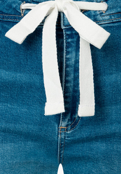 More &amp; More Middle Blue Denim Women Jeans Culottes with Drawstring SKU: 61034209_0962 Image 09