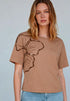 More & More Ginger Brown Women T-Shirt with Sequined Flower SKU: 61040072_0280 Image 01