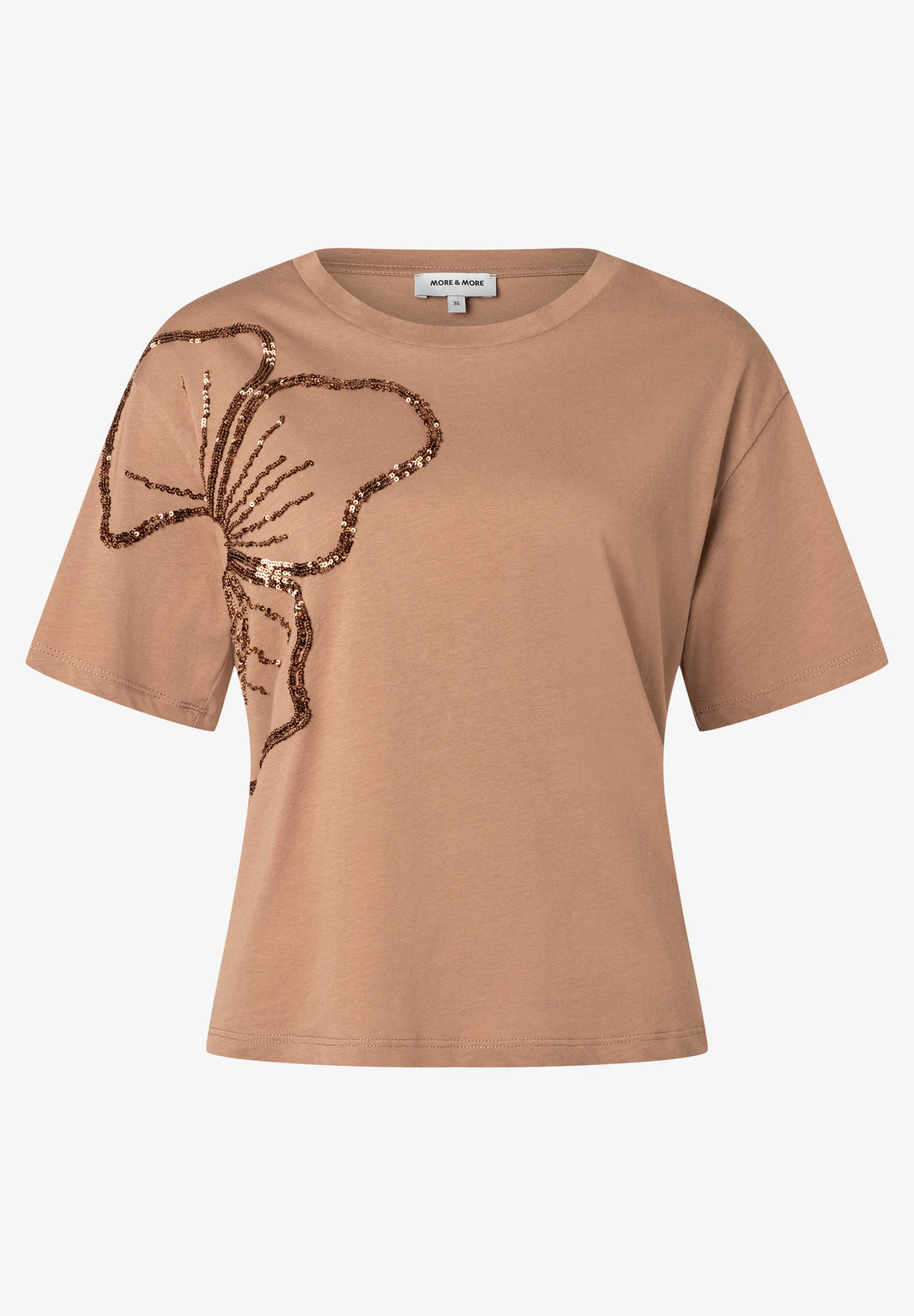 More &amp; More Ginger Brown Women T-Shirt with Sequined Flower SKU: 61040072_0280 Image 02