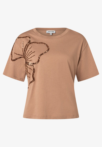 More &amp; More Ginger Brown Women T-Shirt with Sequined Flower SKU: 61040072_0280 Image 02