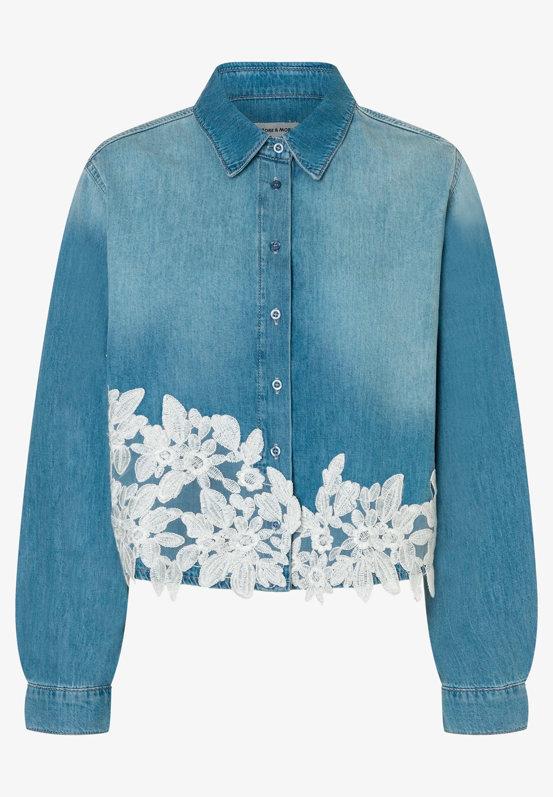 More &amp; More Light Blue Denim Women Denim Shirt with Lace Trim SKU: 61042251_0961 Image 04