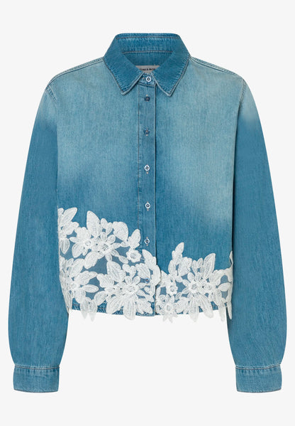 More &amp; More Light Blue Denim Women Denim Shirt with Lace Trim SKU: 61042251_0961 Image 04