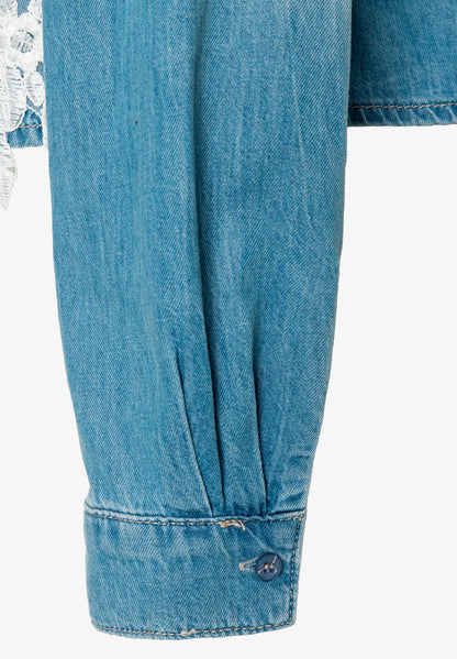 More &amp; More Light Blue Denim Women Denim Shirt with Lace Trim SKU: 61042251_0961 Image 07