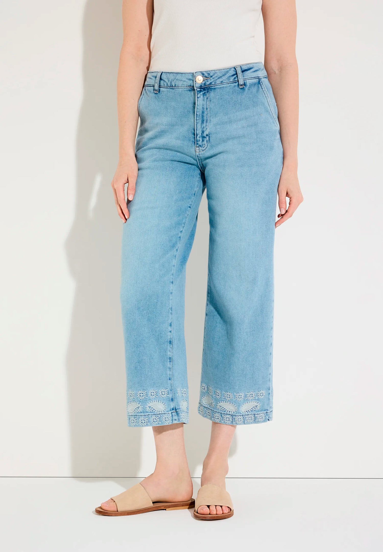 More &amp; More Light Blue Denim Women Jeans with Embroidery At The Hem SKU: 61044250_0961 Image 01