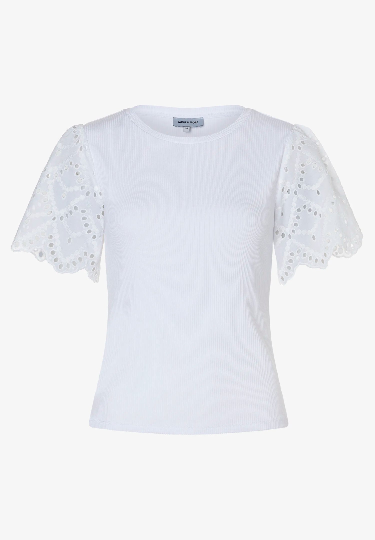 More &amp; More White Women Ribbed Shirt with Lace Sleeves SKU: 61050008_0010 Image 03