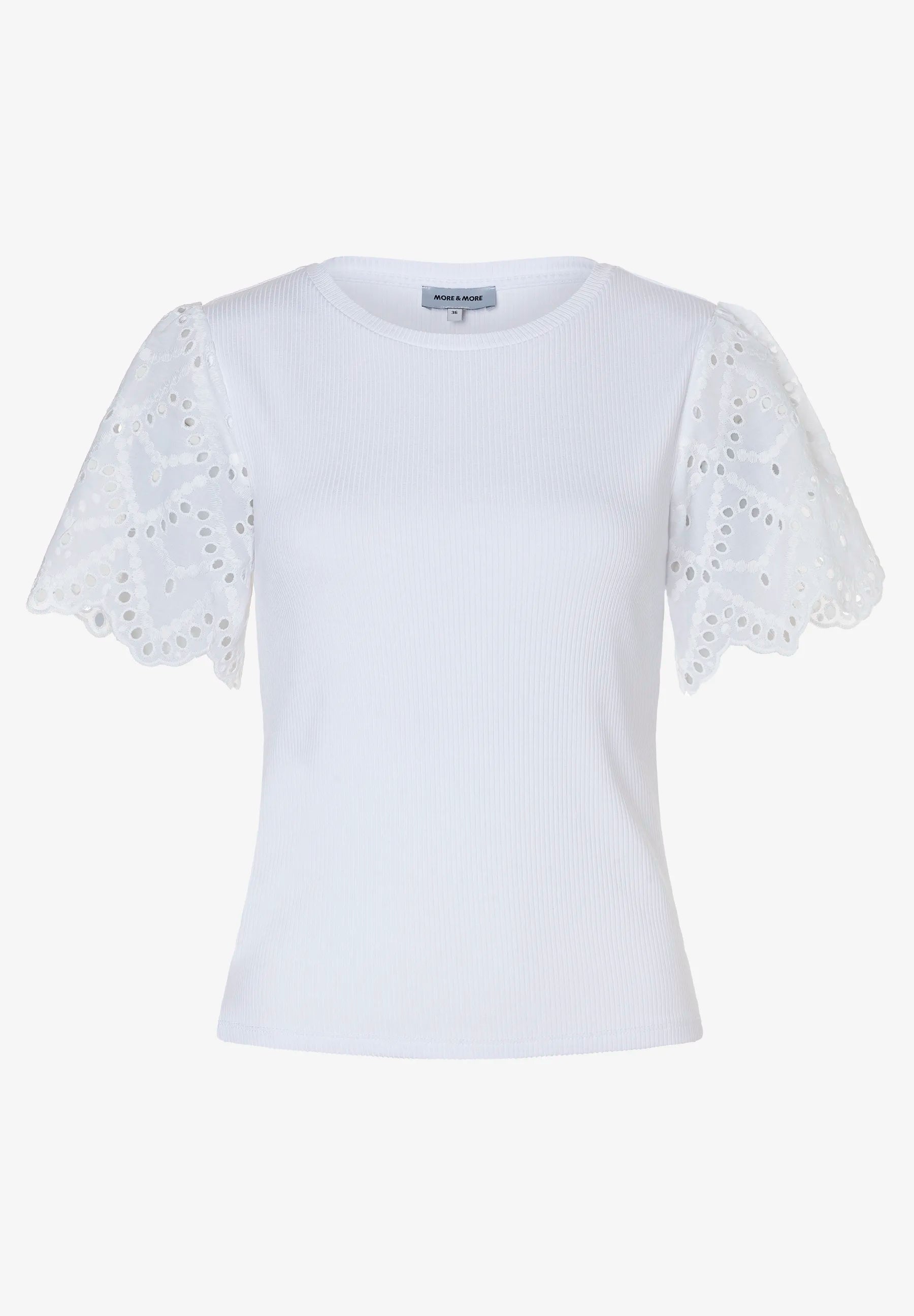 More &amp; More White Women Ribbed Shirt with Lace Sleeves SKU: 61050008_0010 Image 03
