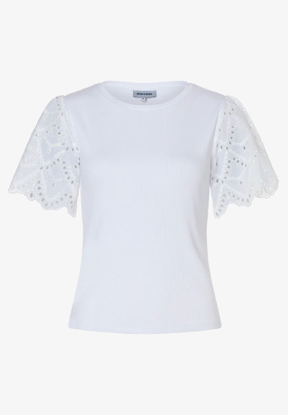 More &amp; More White Women Ribbed Shirt with Lace Sleeves SKU: 61050008_0010 Image 03