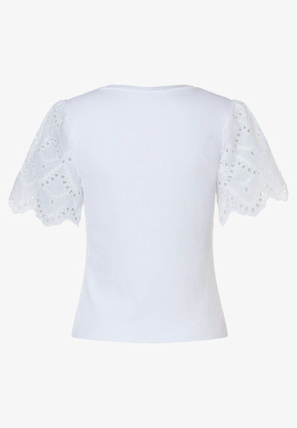 More &amp; More White Women Ribbed Shirt with Lace Sleeves SKU: 61050008_0010 Image 04