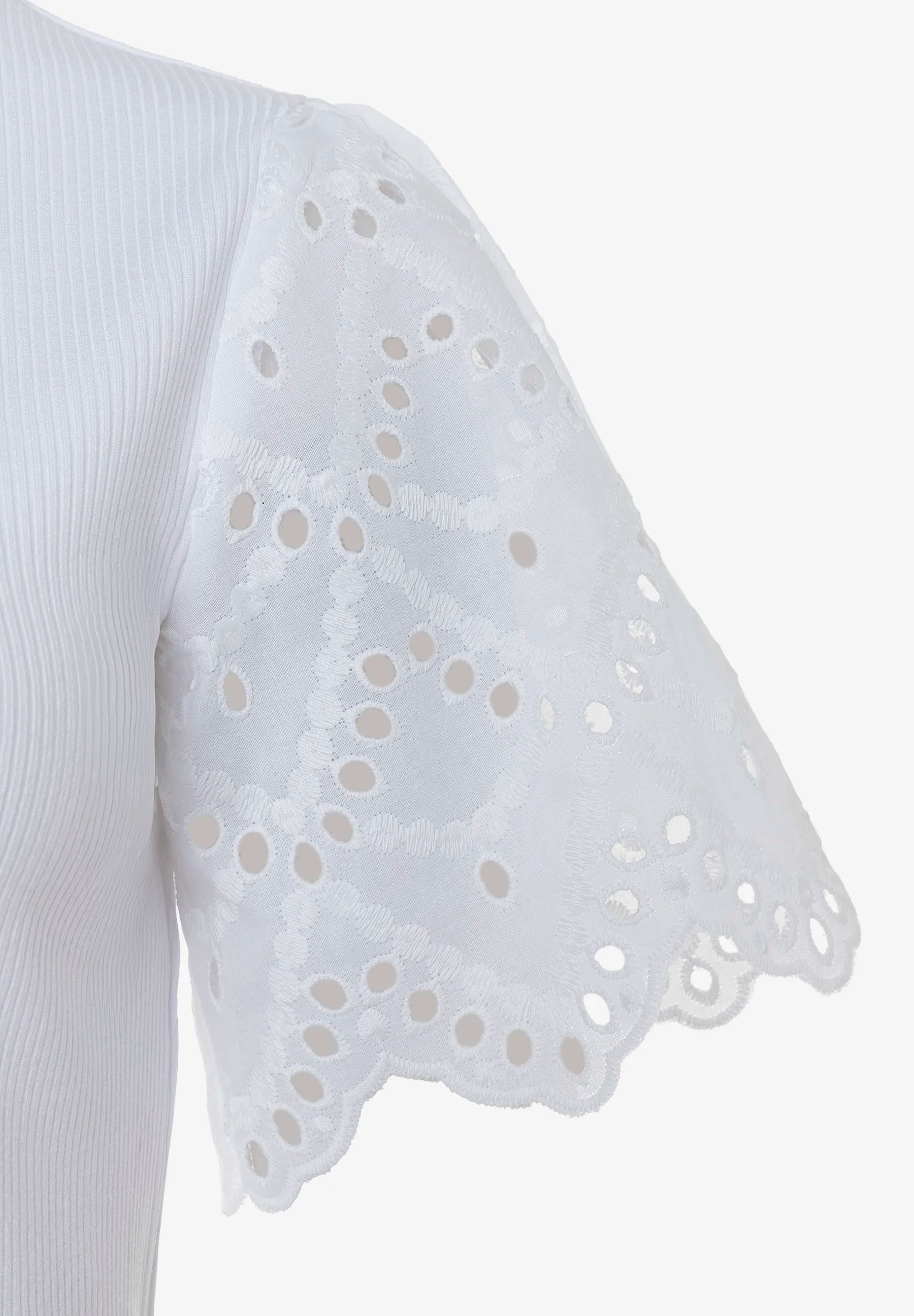 More &amp; More White Women Ribbed Shirt with Lace Sleeves SKU: 61050008_0010 Image 05