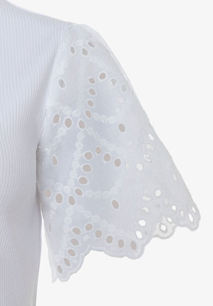 More &amp; More White Women Ribbed Shirt with Lace Sleeves SKU: 61050008_0010 Image 05