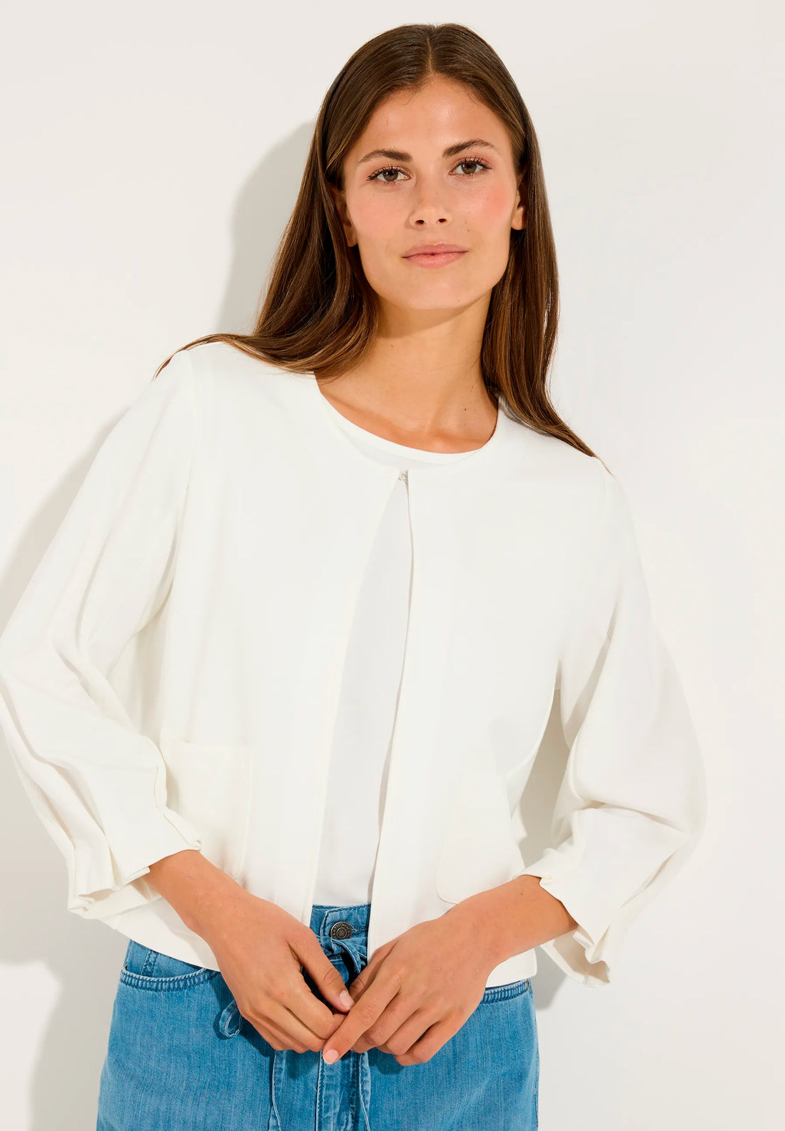 More &amp; More Off White Women Jersey Jacket SKU: 61050015_0041 Image 01