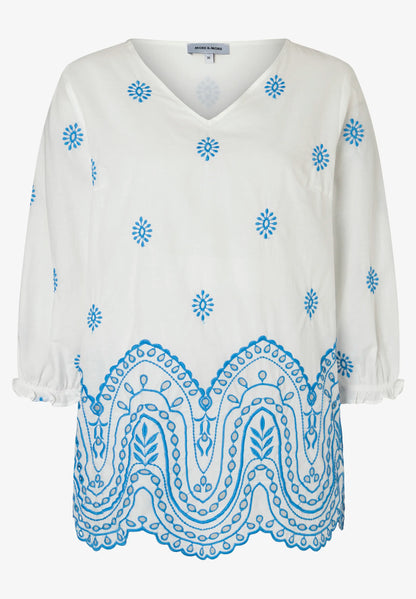 More &amp; More Big Eyelet Embroidery White And Blue Women Tunic Blouse SKU: 61052006_2323 Image 03
