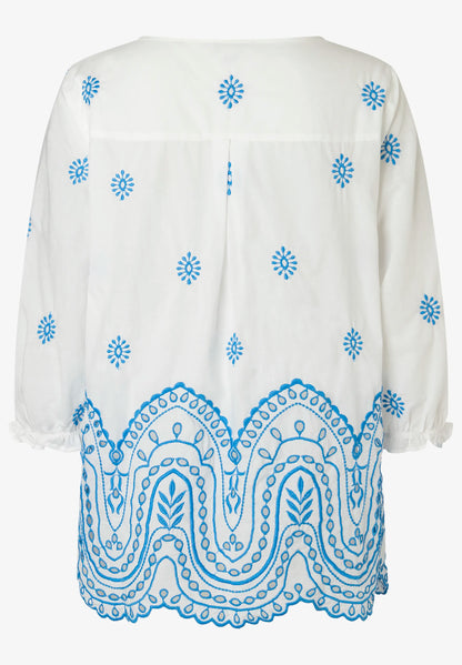 More &amp; More Big Eyelet Embroidery White And Blue Women Tunic Blouse SKU: 61052006_2323 Image 04