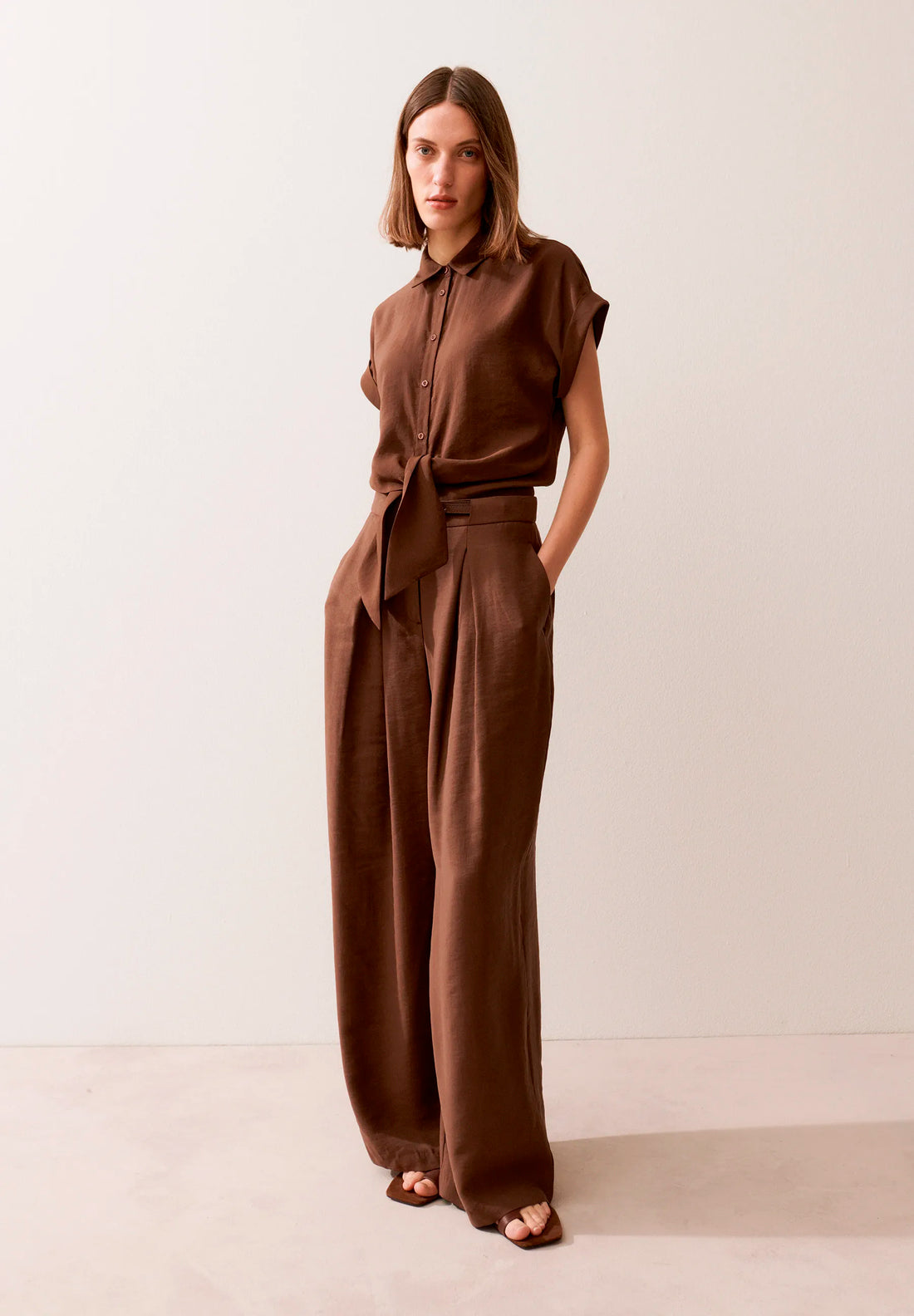 More &amp; More Cool Chocolate Women Blouse with Knot Detail SKU: 61052010_0286 Image 02