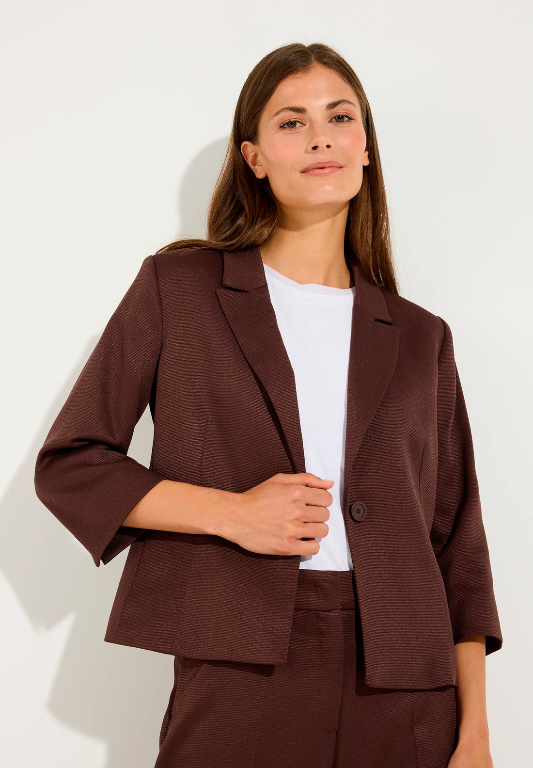 More &amp; More Cool Chocolate Women Blazer with Ribbed Texture SKU: 61056010_0286 Image 01