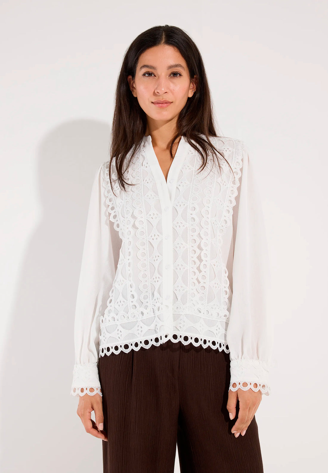 More &amp; More Off White Women Blouse with Lace Trim SKU: 61072013_M0041 Image 01