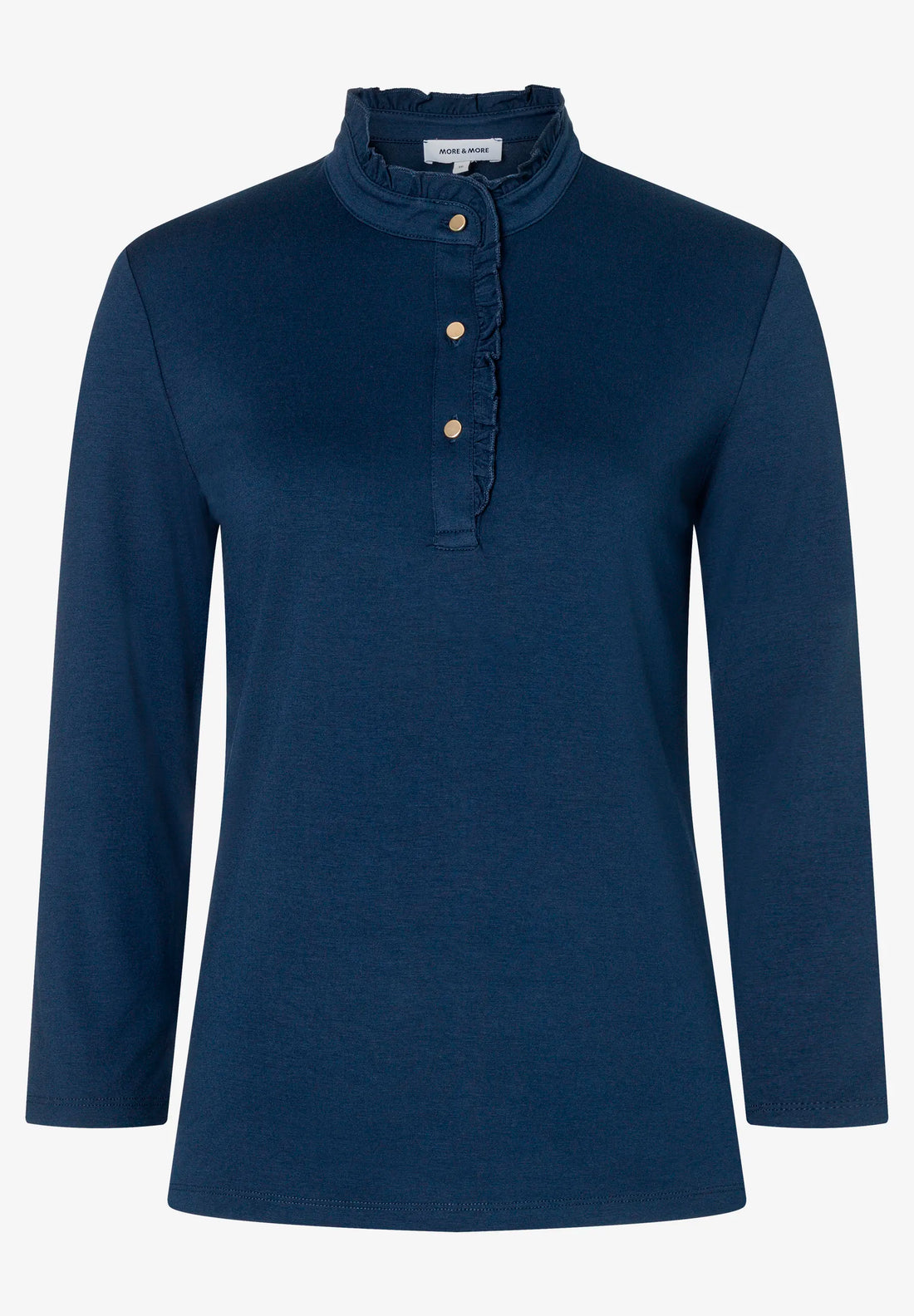 More &amp; More Midnight Blue Women T-Shirt with Button Placket SKU: 61080055_M0373 Image 02