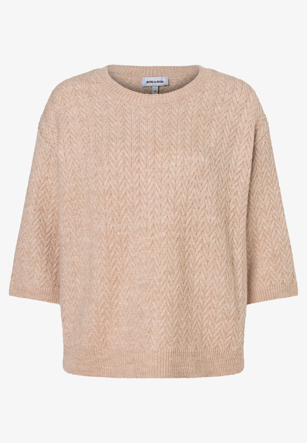 More &amp; More Pale Stone Women Short-Sleeved Sweater with Cable Knit Texture SKU: 61081050_M0064 Image 04