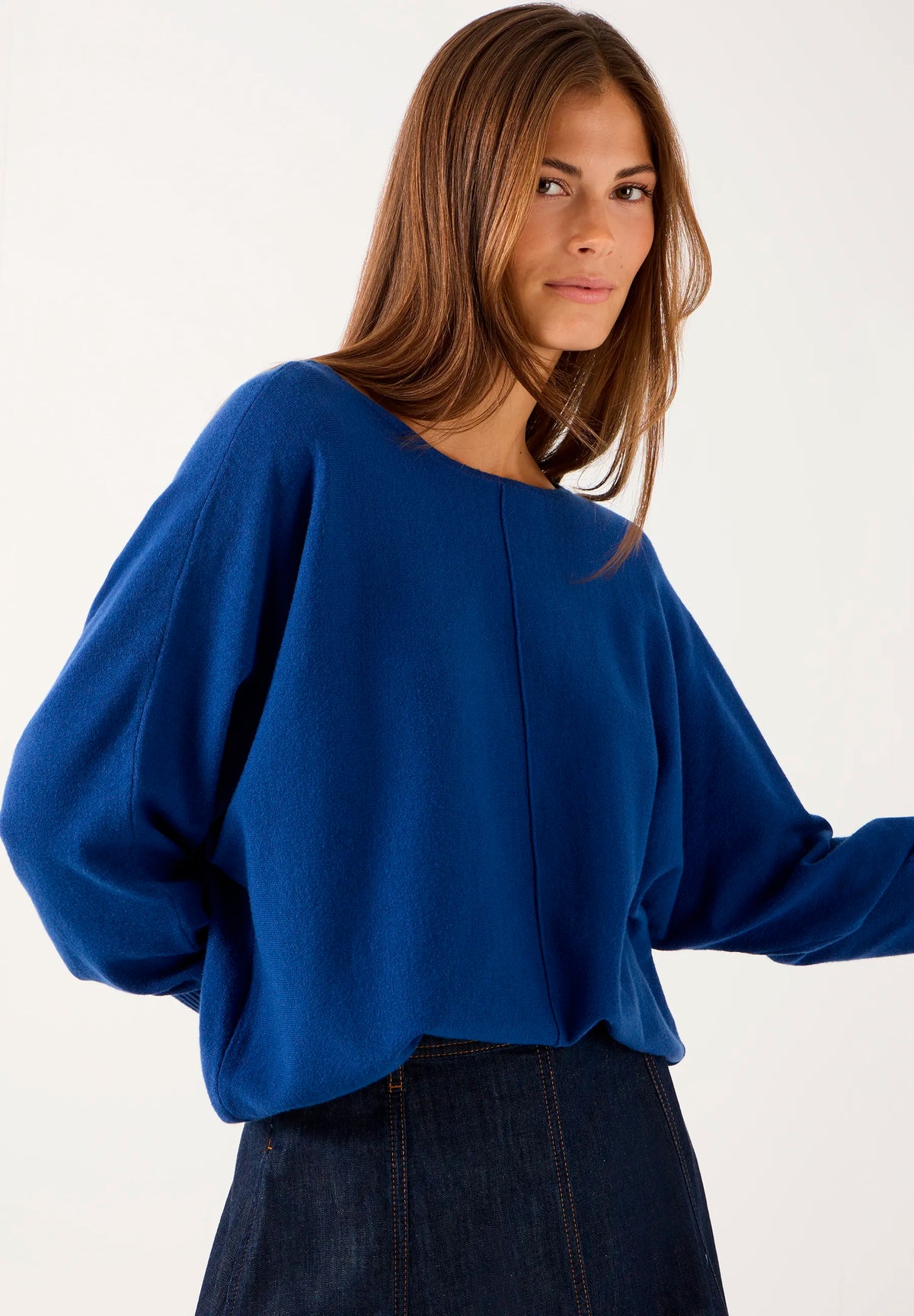 More &amp; More College Blue Women Fine Knit Sweater with Batwing Sleeves SKU: 61081059_M0350 Image 01