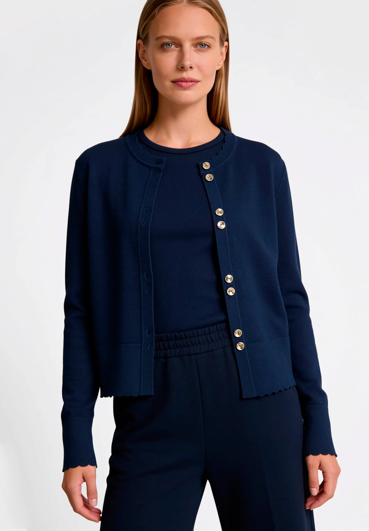 More &amp; More Midnight Blue Women Cardigan with Decorative Trim SKU: 61081254_M0373 Image 01