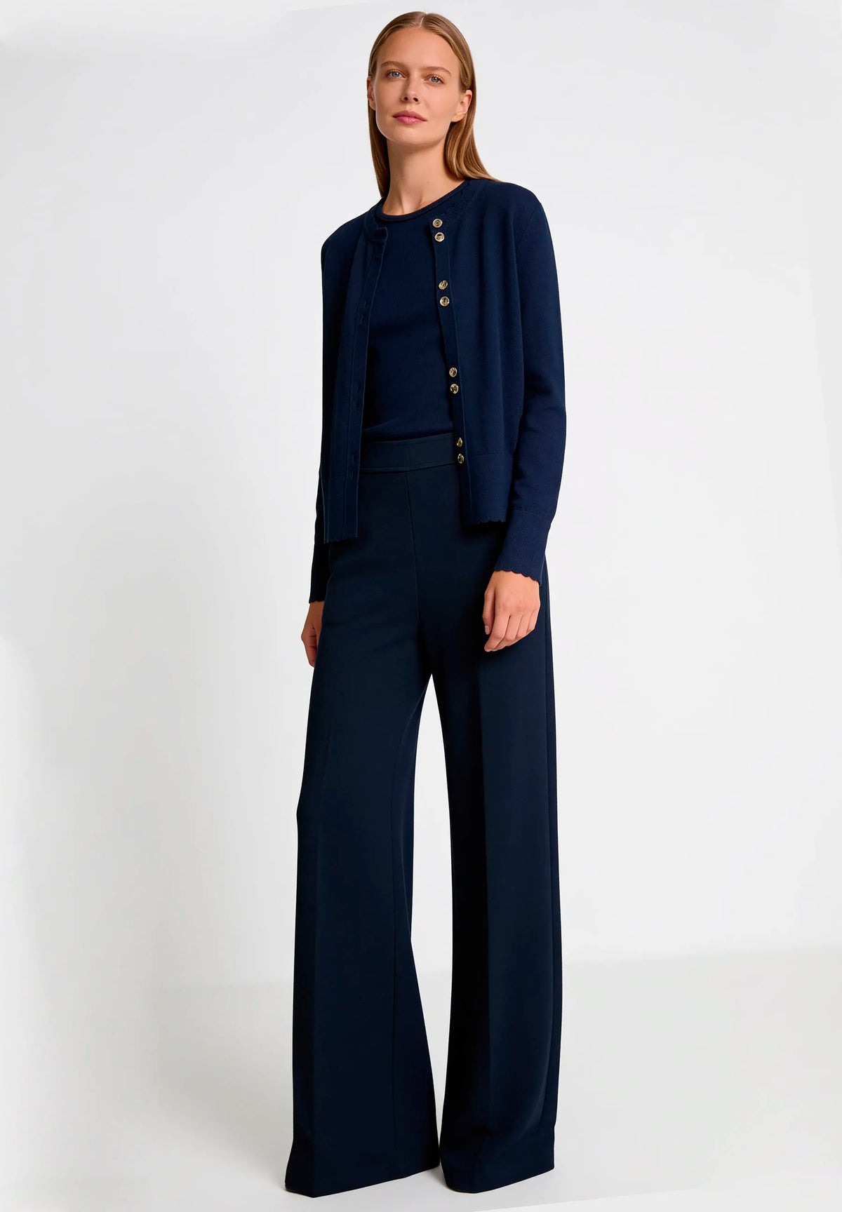 More &amp; More Midnight Blue Women Cardigan with Decorative Trim SKU: 61081254_M0373 Image 02