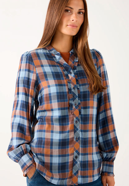 More &amp; More Preppy Paisley Print With Burnt Orange Women Checkered Blouse SKU: 61082054_M4476 Image 01