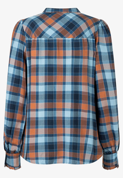 More &amp; More Preppy Paisley Print With Burnt Orange Women Checkered Blouse SKU: 61082054_M4476 Image 05
