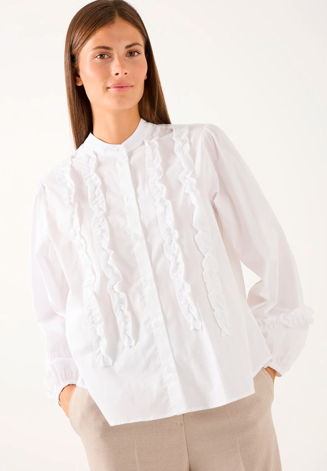 More &amp; More White Women Blouse with Ruffle Details SKU: 61082059_M0010 Image 01