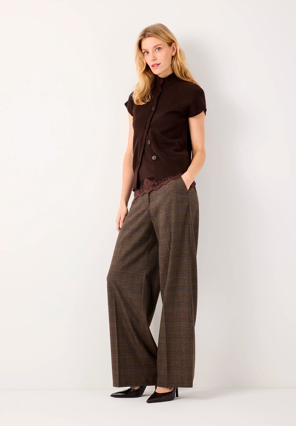 More &amp; More Espresso Brown Women Top with Lace Hem SKU: 61090057_M0279 Image 02