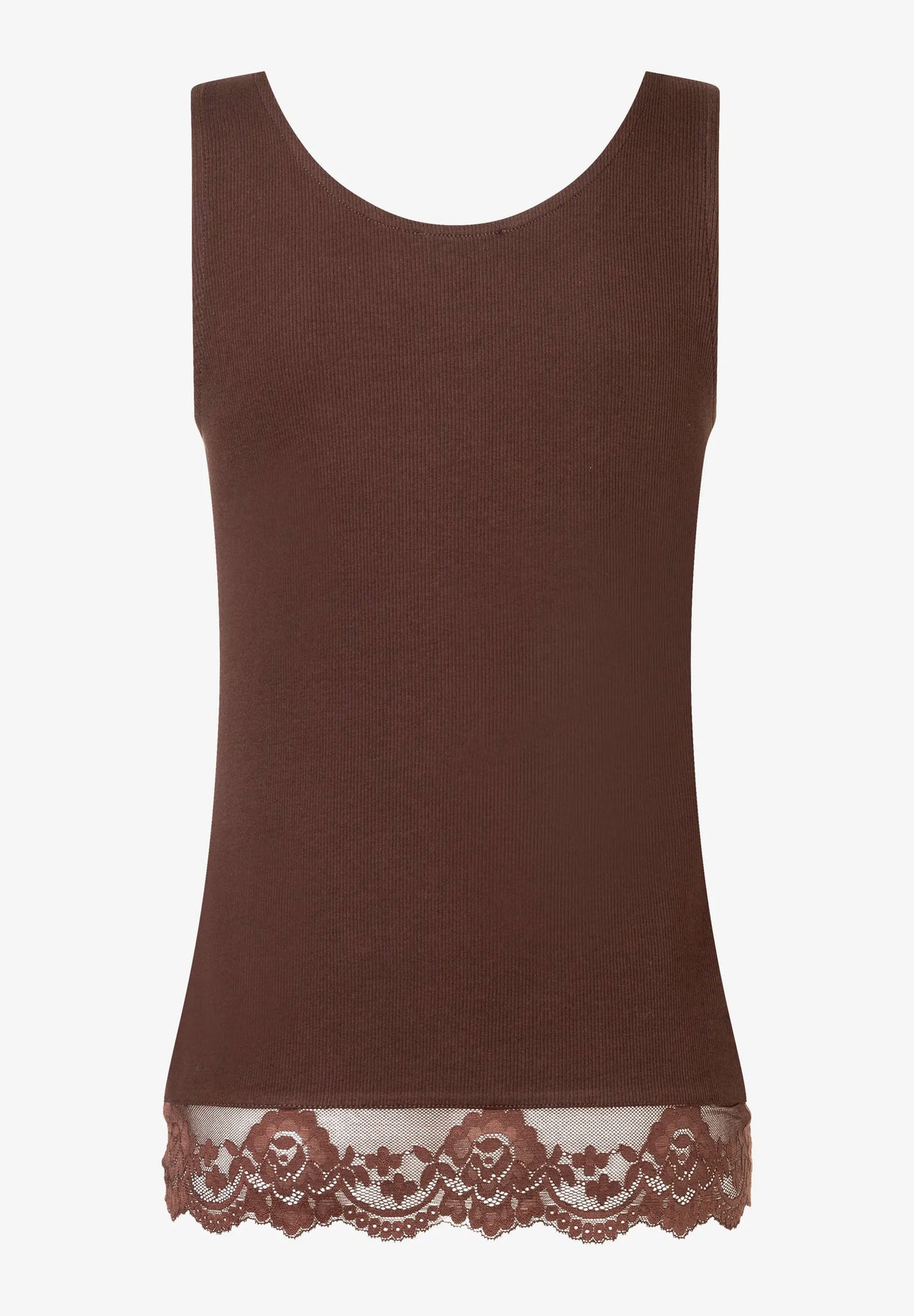 More &amp; More Espresso Brown Women Top with Lace Hem SKU: 61090057_M0279 Image 04
