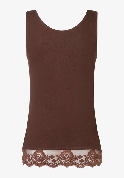 More &amp; More Espresso Brown Women Top with Lace Hem SKU: 61090057_M0279 Image 04