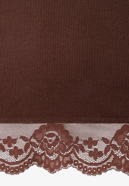 More &amp; More Espresso Brown Women Top with Lace Hem SKU: 61090057_M0279 Image 05