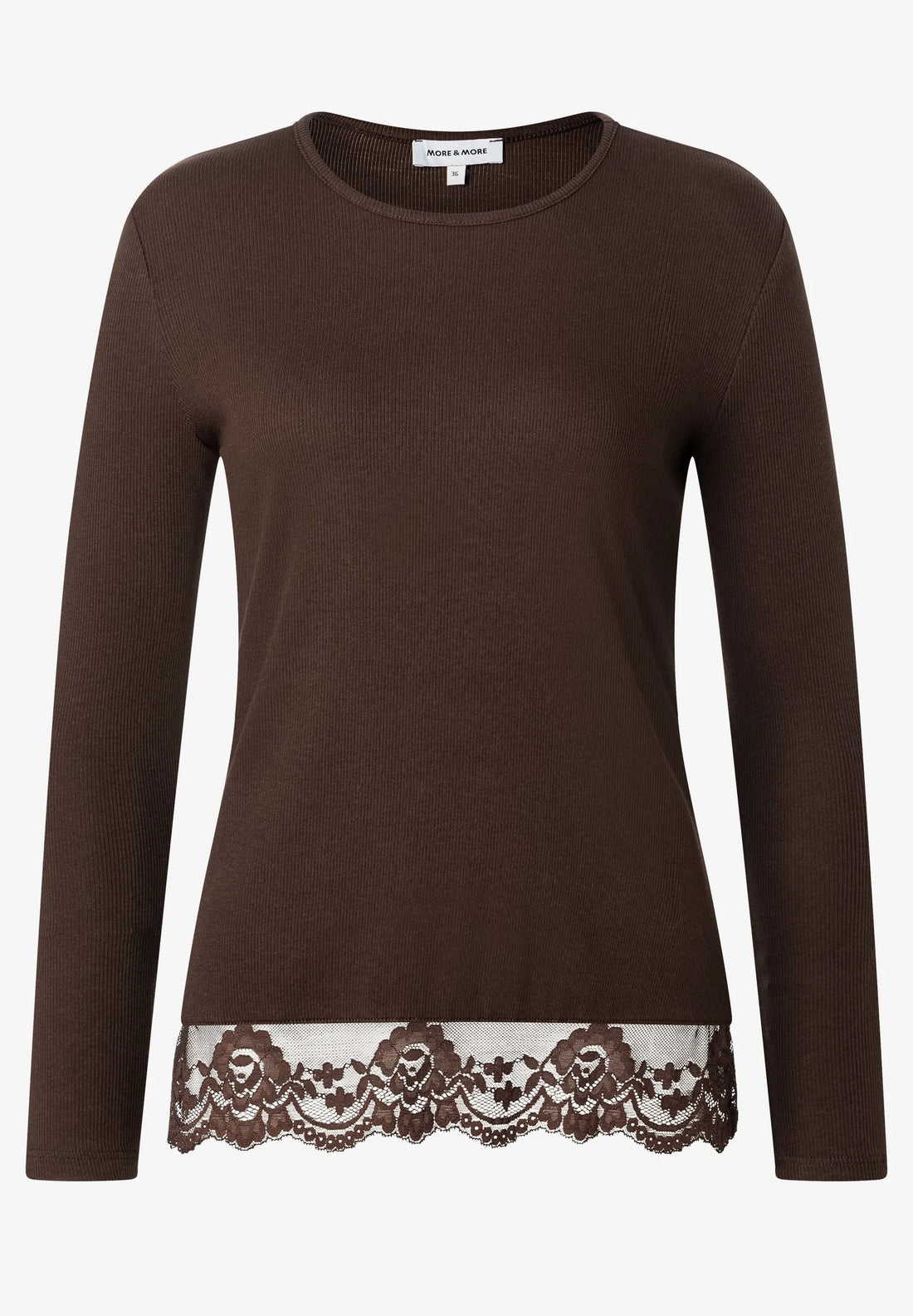 More &amp; More Espresso Brown Women T-Shirt with Lace Hem SKU: 61090082_M0279 Image 01