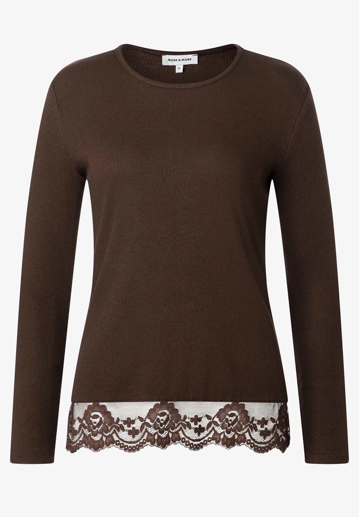 More &amp; More Espresso Brown Women T-Shirt with Lace Hem SKU: 61090082_M0279 Image 01