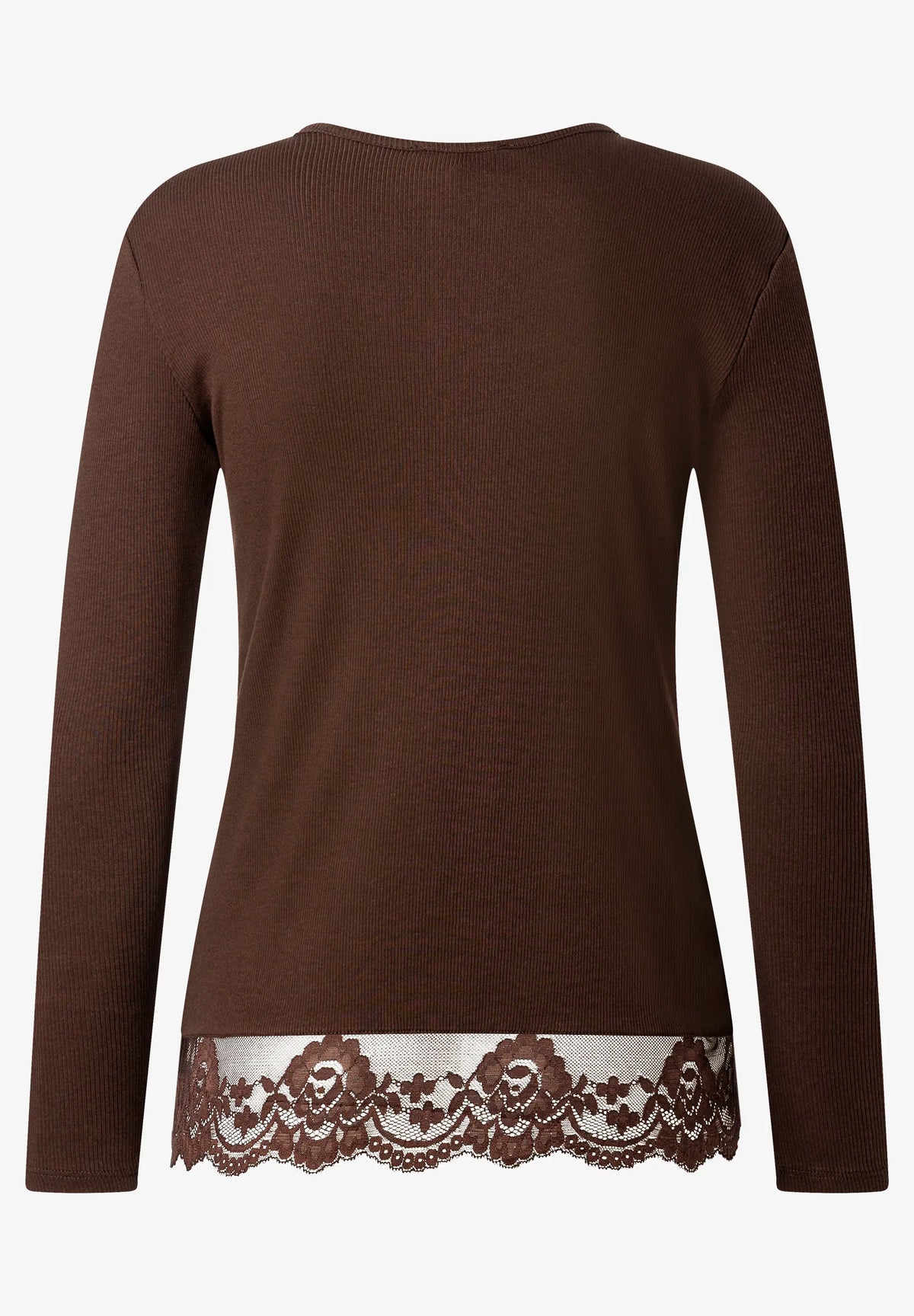 More &amp; More Espresso Brown Women T-Shirt with Lace Hem SKU: 61090082_M0279 Image 02