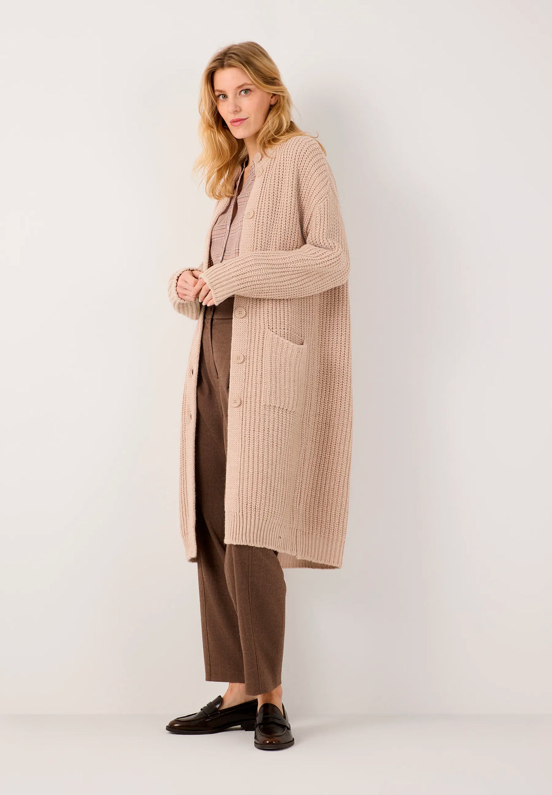 More &amp; More Powder Creme Women Long Knit Coat SKU: 61091205_M0031 Image 02