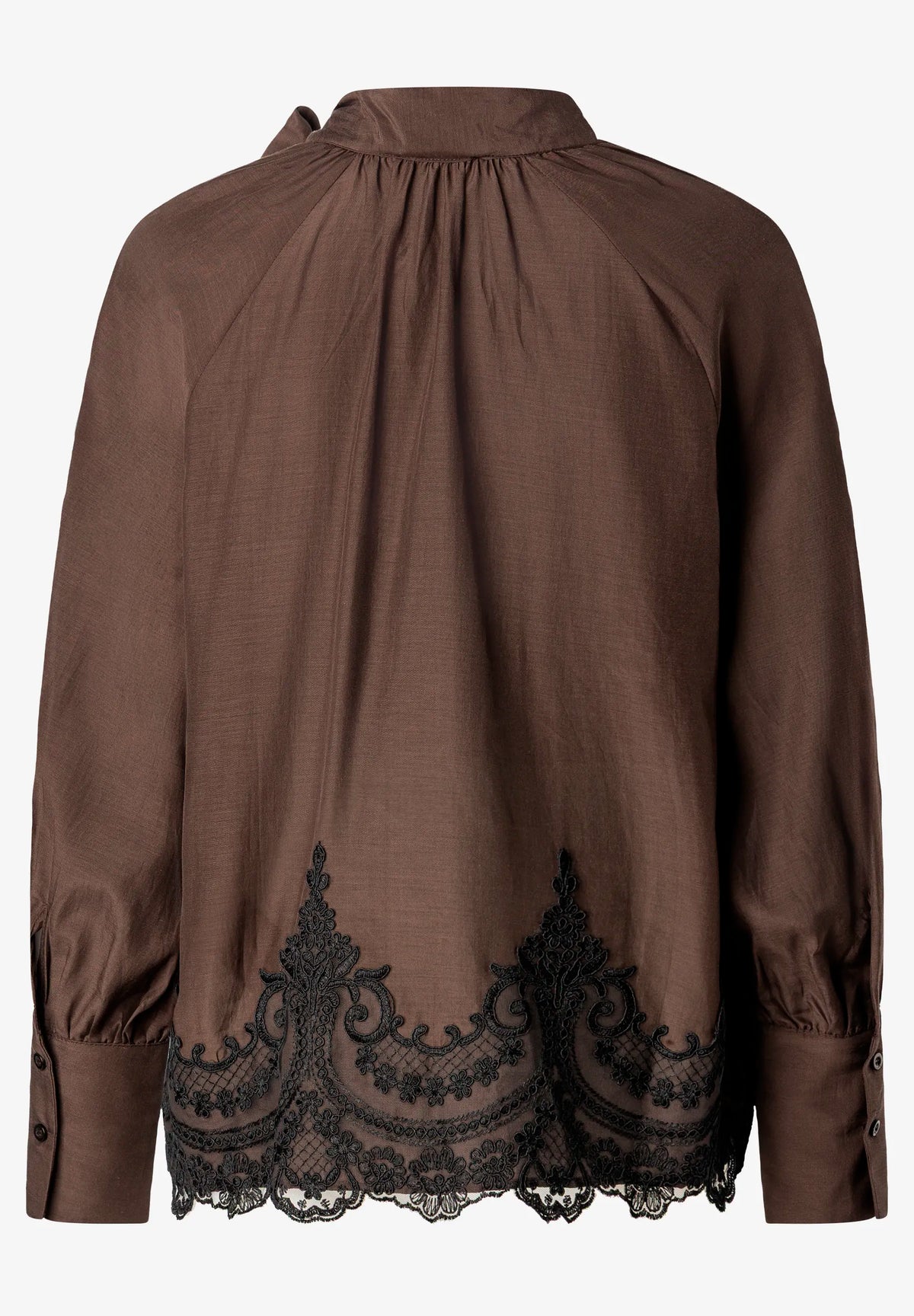 More &amp; More Espresso Brown Women Pussy-Bow Blouse with Lace Hem SKU: 61092010_M0279 Image 04
