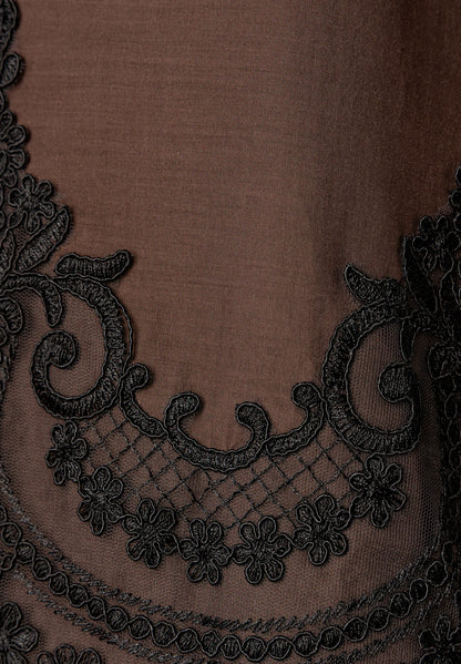 More &amp; More Espresso Brown Women Pussy-Bow Blouse with Lace Hem SKU: 61092010_M0279 Image 05