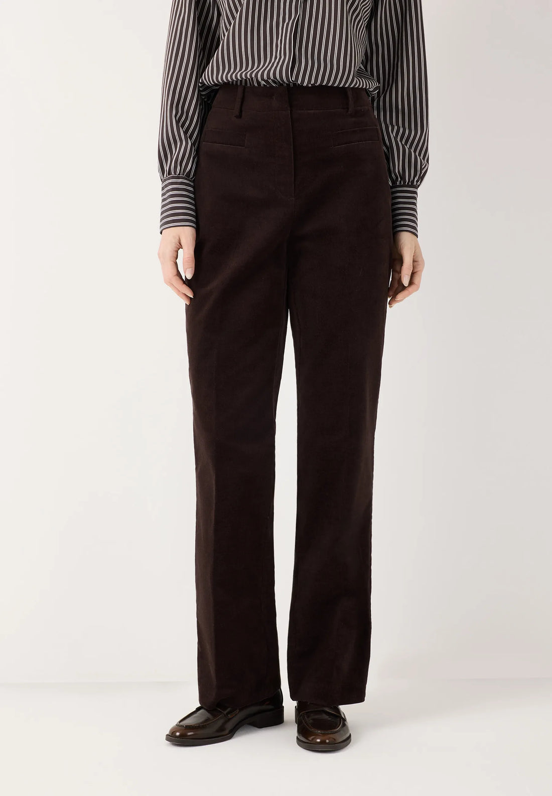 More &amp; More Espresso Brown Women Velvet Trousers SKU: 61094005_M0279 Image 01