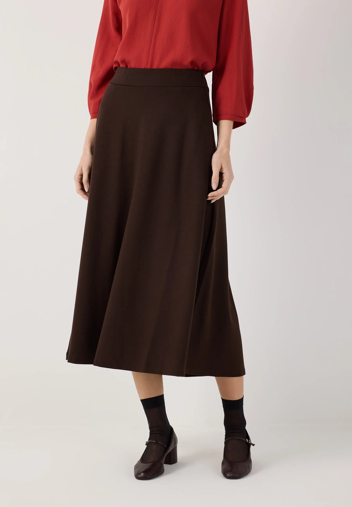 More &amp; More Espresso Brown Women Wide Jersey Skirt SKU: 61095602_M0279 Image 01