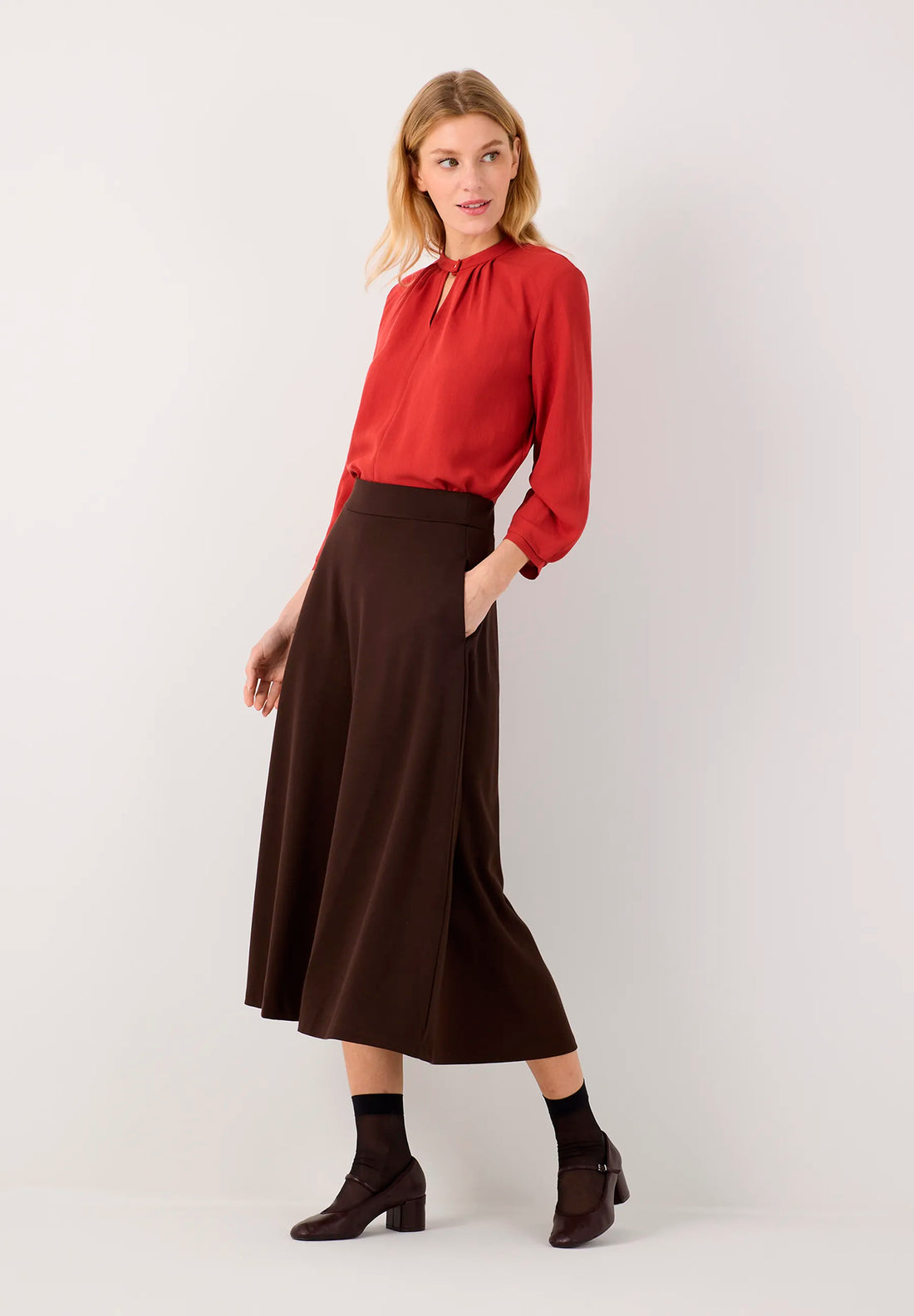 More &amp; More Espresso Brown Women Wide Jersey Skirt SKU: 61095602_M0279 Image 02