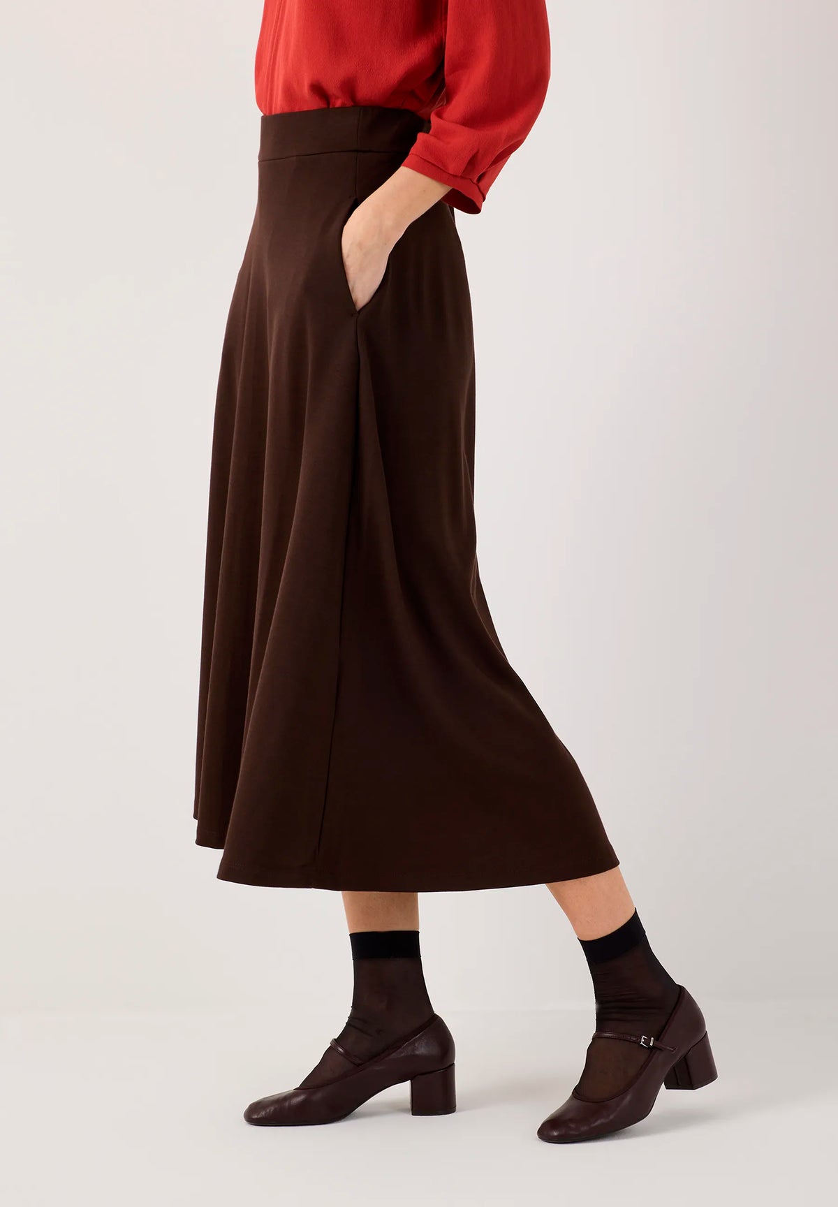 More &amp; More Espresso Brown Women Wide Jersey Skirt SKU: 61095602_M0279 Image 03