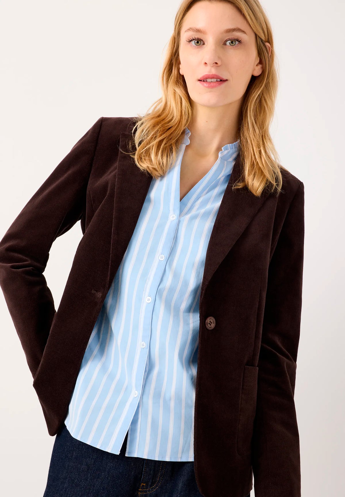 More &amp; More Espresso Brown Women Velvet Blazer SKU: 61096008_M0279 Image 01
