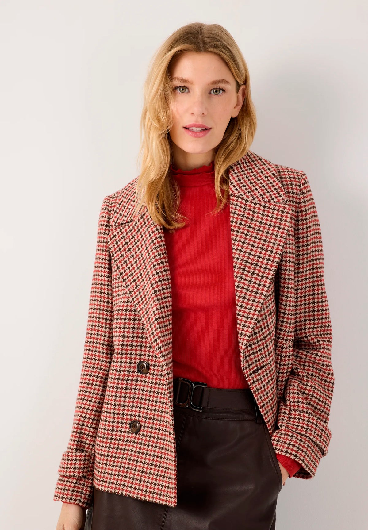 More &amp; More Special Degrade Knit Women Checked Pea Coat SKU: 61097015_M4463 Image 01